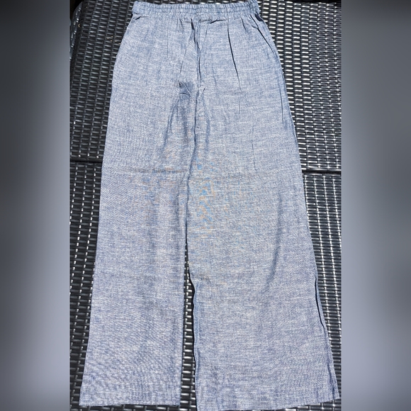 NWT Large Max Studio Blue Easy Wide Leg Linen Pants - Picture 3 of 7